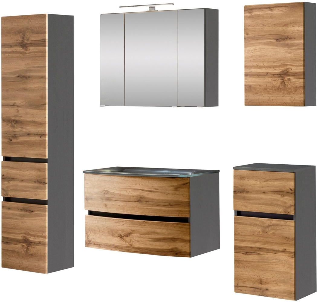 welltime Badezimmer-Set Kaunas, (Set, 5-St), bestehend aus Waschtisch-Set mit Seitenschrank, Breite 160 cm Bild 1