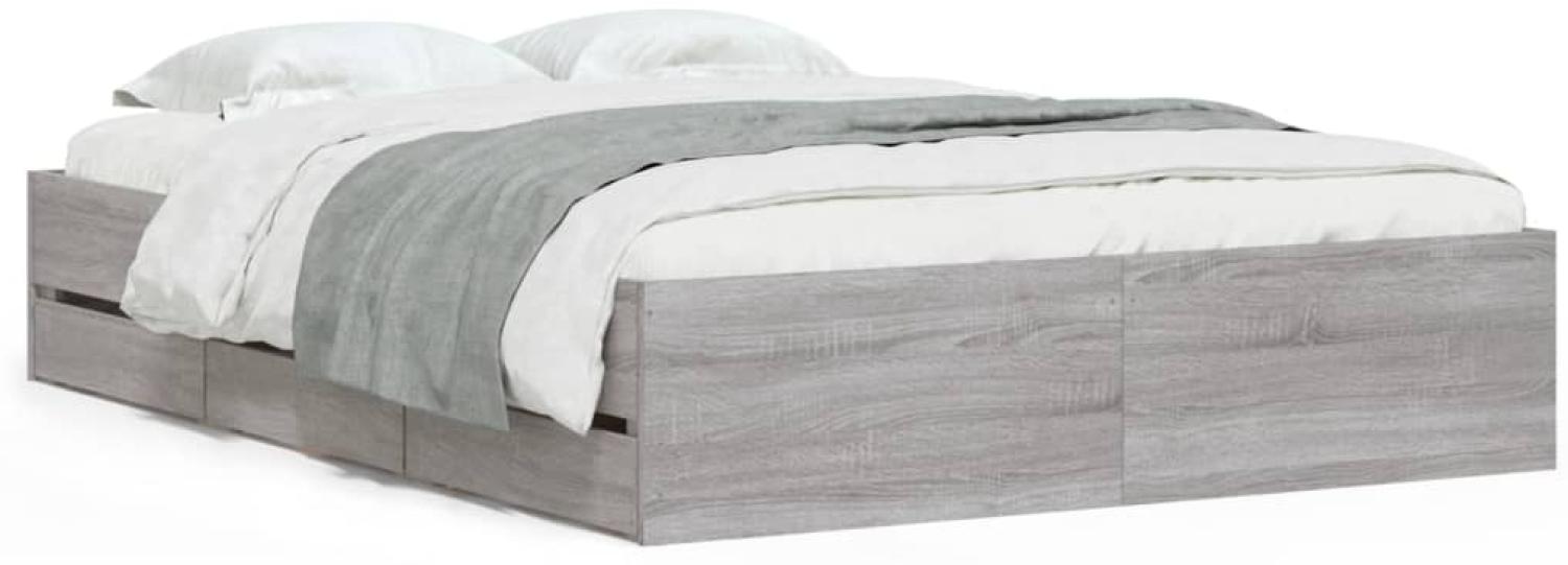 vidaXL Bettgestell mit Schubladen Grau Sonoma 135x190 cm Holzwerkstoff 3207313 Bild 1