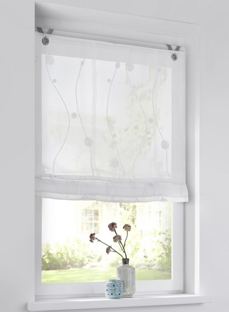 Kutti Raffrollo Nelly, mit Hakenaufhängung, ohne Bohren, freihängend, modern bestickt, Kreise und Ranken Bild 1