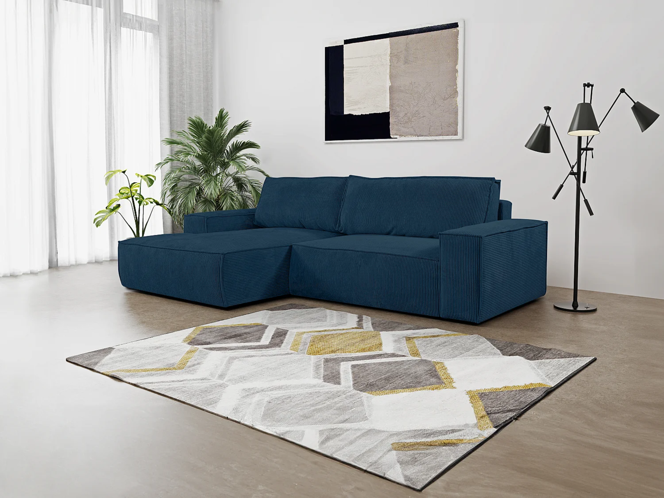 Vente-unique - Ecksofa mit Schlaffunktion - Ecke Links - Cord - Blau - AMELIA Bild 1