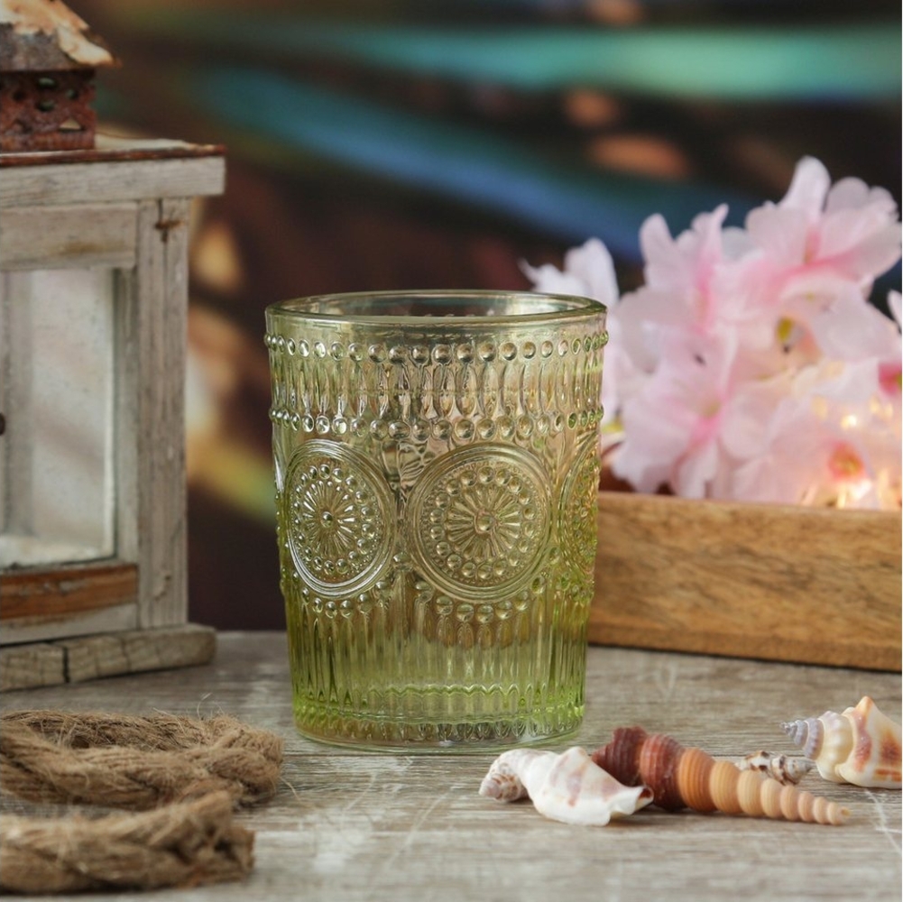 Trinkgläser Vintage - Glas - 280ml - H: 10cm - mit Muster - grün - 4er Set Bild 1