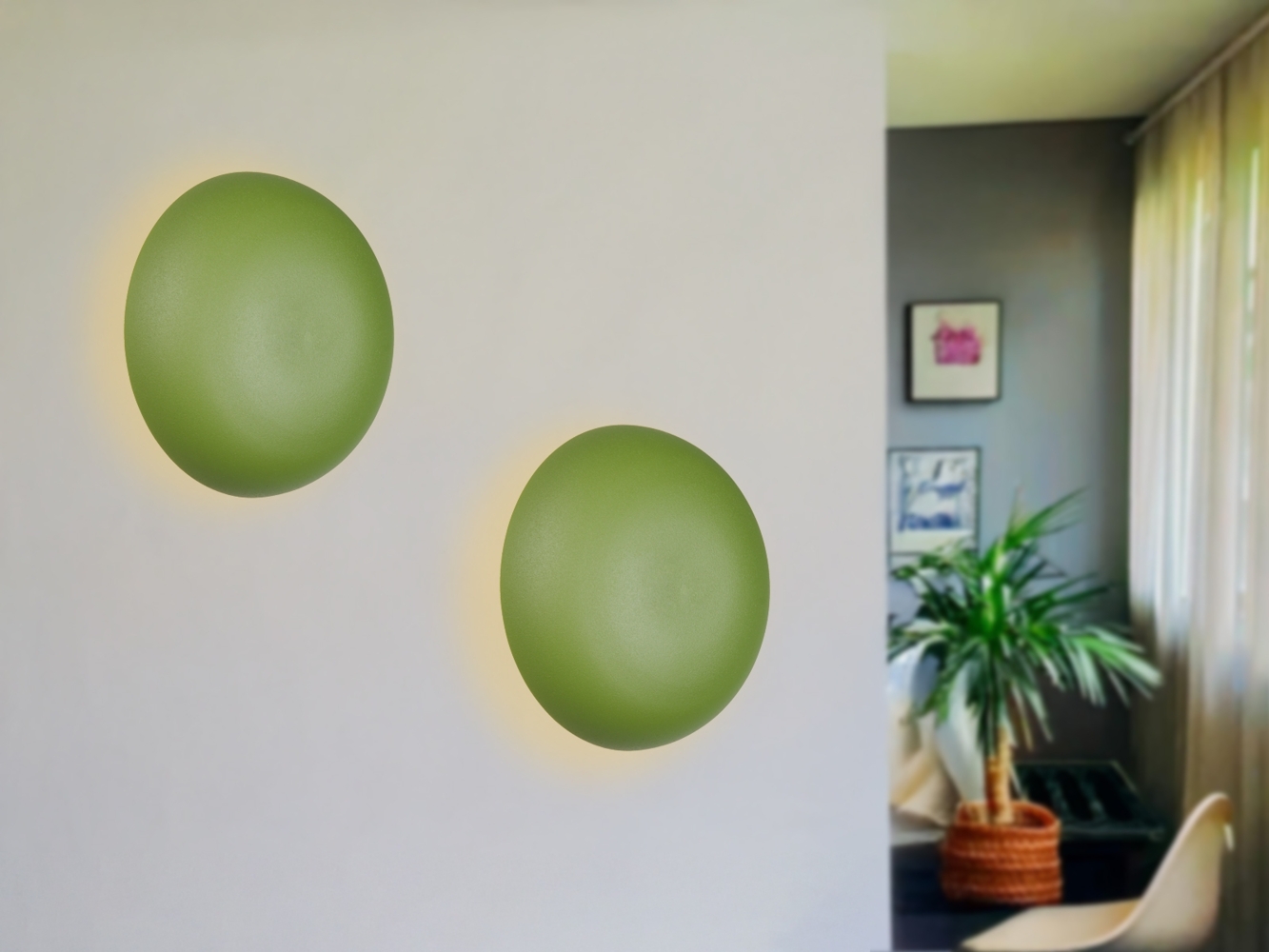2er SET Akku Wandlampen aus Metall Grün per USB aufladbar, Ø 15,5cm Bild 1