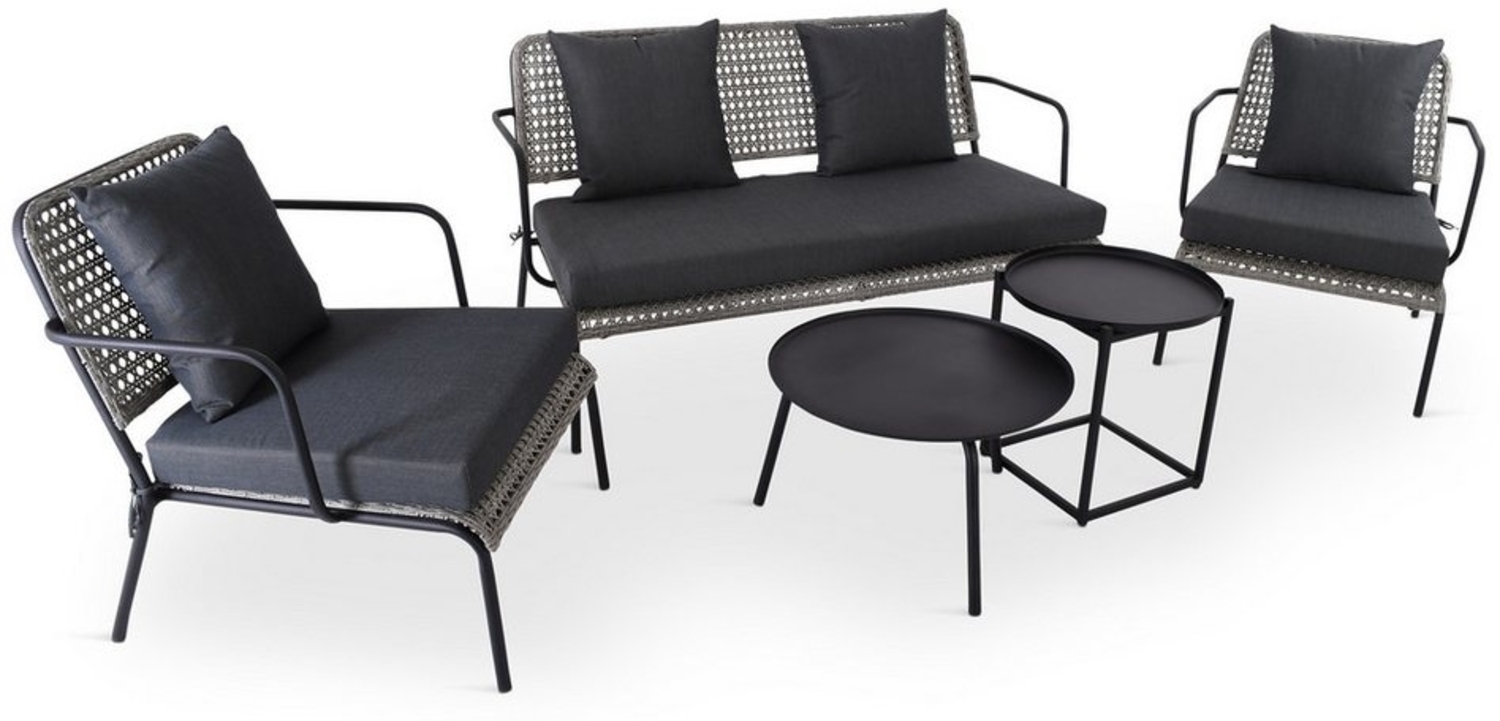 Raburg Gartenlounge-Set Lounge-Sitzgruppe, Polyratten, Anisa, (5-teilig, 2 Sessel & 1 Sofa & 2 Lounge-Tische), Gestell aus Metall in Seiden-Schwarz, belastbar 120 kg pro Sitzfläche Bild 1