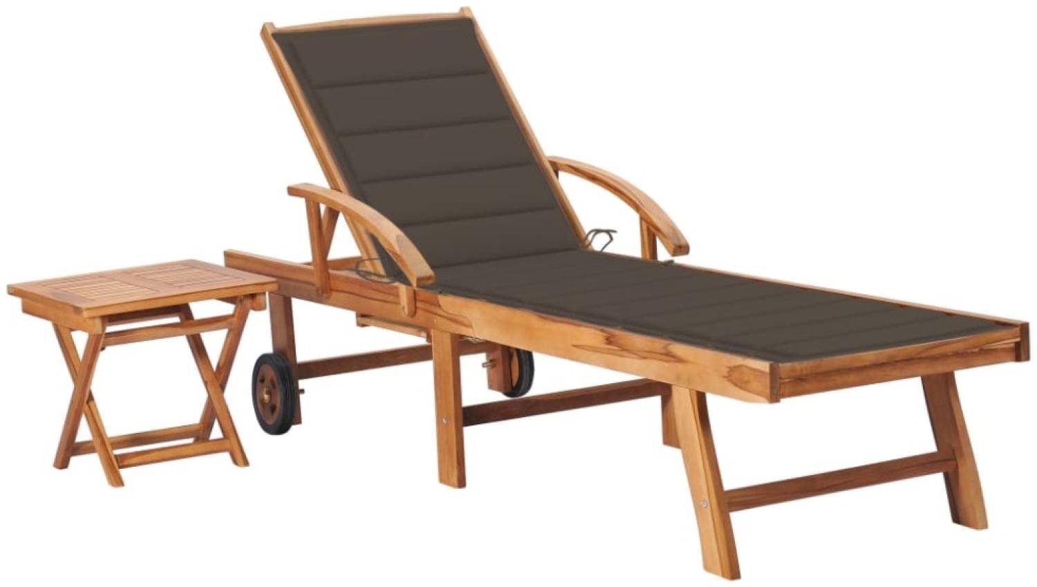 vidaXL Sonnenliege mit Tisch und Auflage Massivholz Teak 3063029 Bild 1