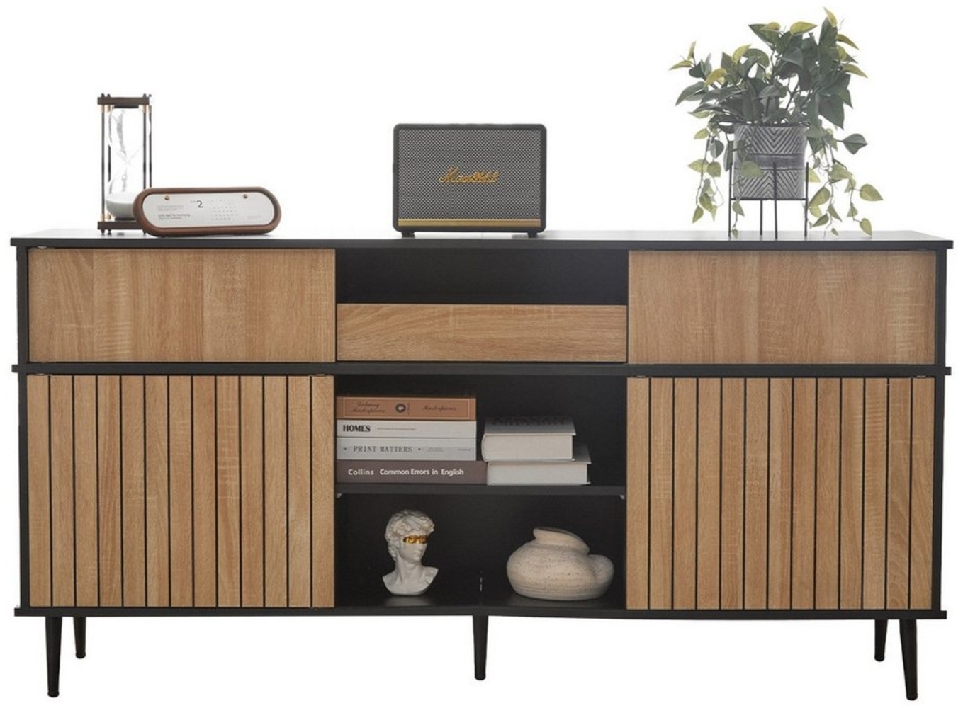 HAUSS SPLOE Sideboard 160×40×80cm Beistellschrank Kommode mit 4 Schiebetüren und 1 Schublade Bild 1