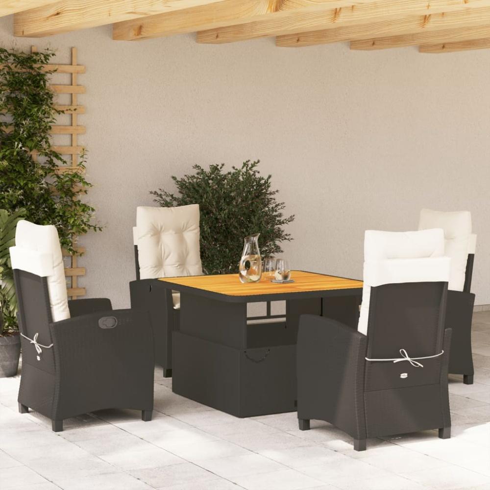 vidaXL 5-tlg. Garten-Essgruppe mit Kissen Schwarz Poly Rattan 3277376 Bild 1