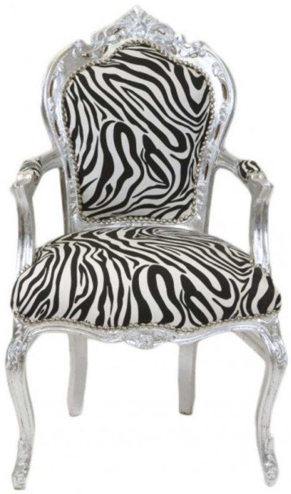 Casa Padrino Barock Esszimmer Stuhl Zebra / Silber mit Armlehnen Bild 1