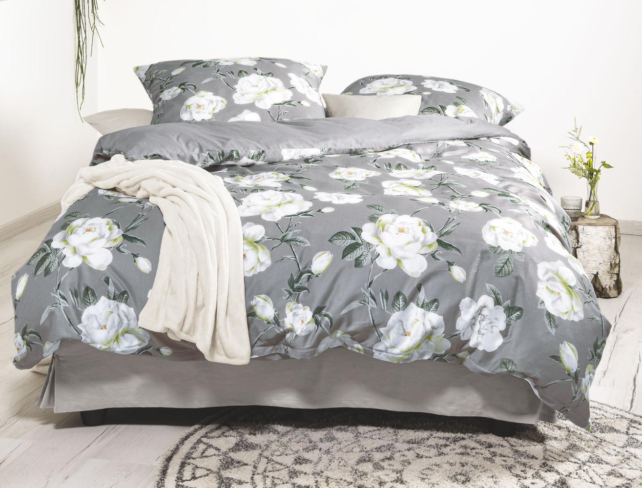 Irisette Sky Mako-Satin Bettwäsche 155x220 Blüten Rosen Wende grau weiß 8385-11 Bild 1