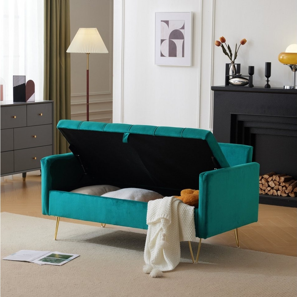 Merax 2-Sitzer, Polstersofa mit Rückenkissen,Samt-Sofa,Schlafcouch mit Staurum Bild 1