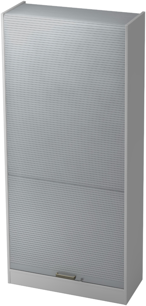 bümö Rollladenschrank in Grau/Silber mit Streifengriff - Vertikal Jalousieschrank 90 cm breit, Aktenschrank abschließbar, Büroschrank für Ordner & Co, SET90-5-S-SG Bild 1