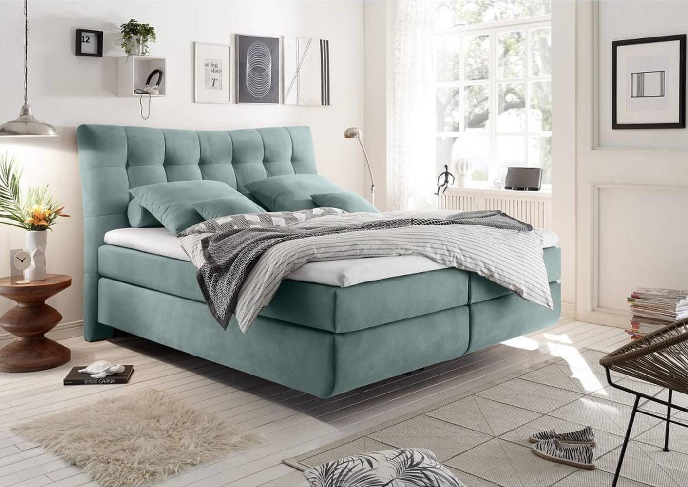 Boxspringbett 180x200 cm MALIBU-09 in Trinity 22 aqua Bild 1