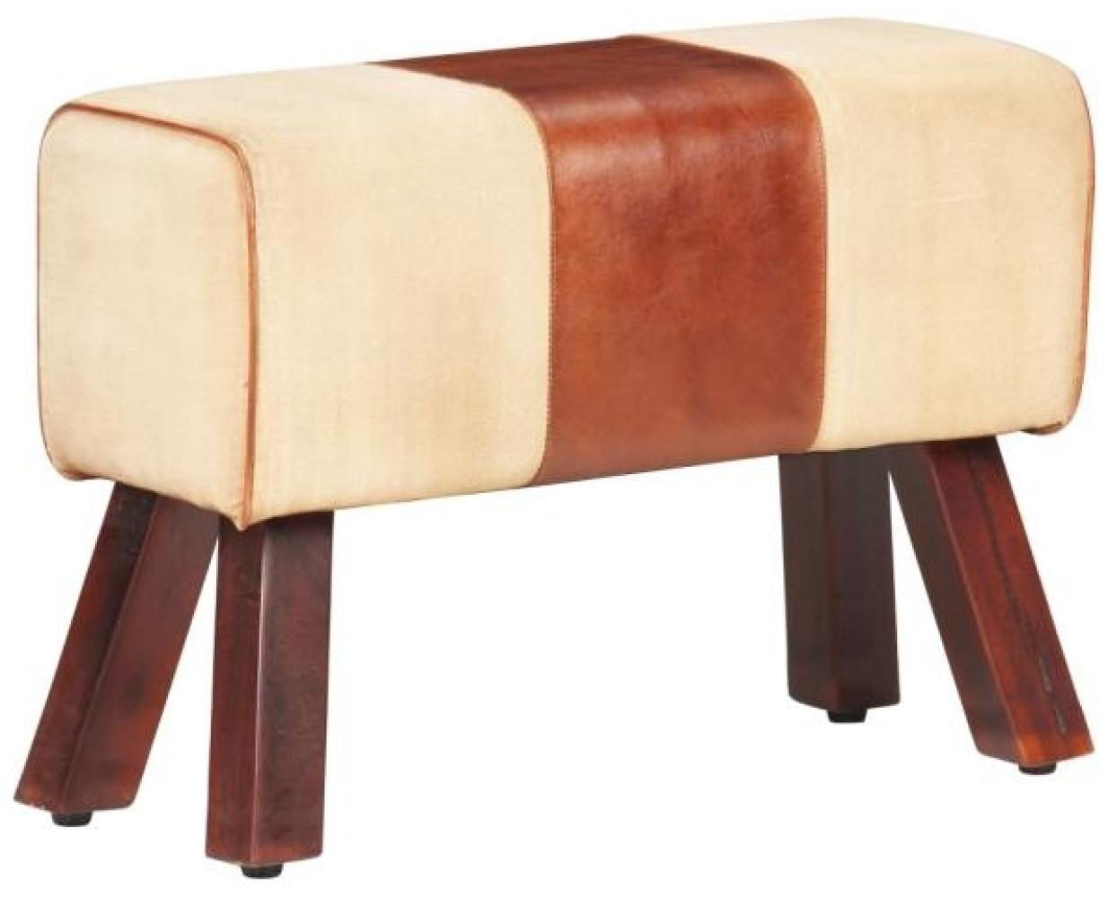 vidaXL Sitzbank Turnbock-Design 58 cm Braun Echtleder Massivholz Mango 320785 Bild 1