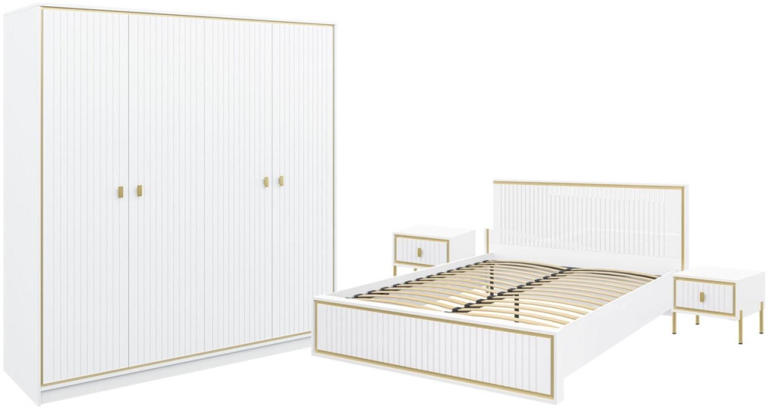 Schlafzimmer-Set Luxor komplett 4-teilig polarweiß Hochglanz Gold Bild 1
