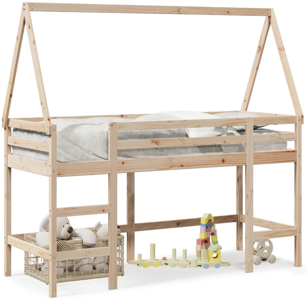 vidaXL Hochbett mit Leiter und Dach 90x200 cm Massivholz Kiefer 3282110 Bild 1