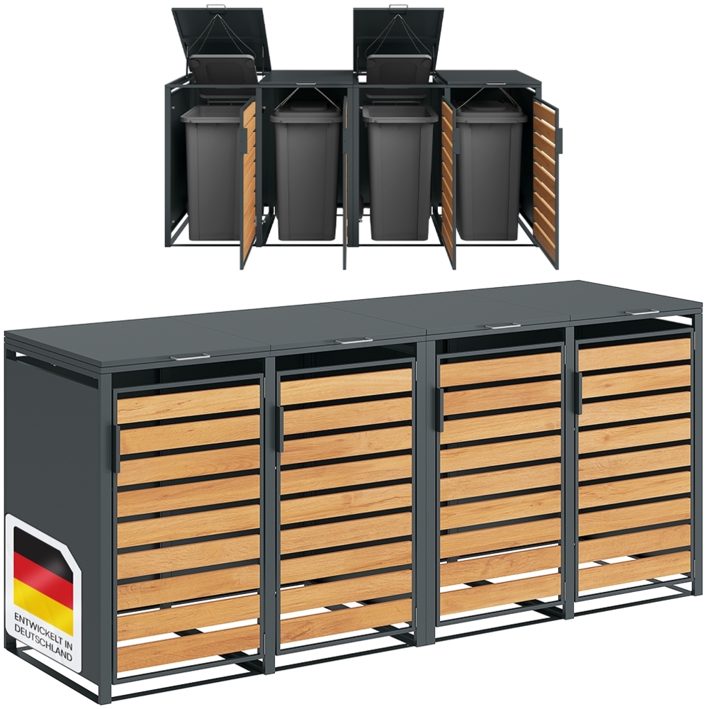 STEELSØN 'Kestra' Mülltonnenbox für 4 Tonnen je 120 Liter, anthrazit mit Holzoptik, Mülltonnenverkleidung aus Stahl, wetterfest, 102x62x234 cm Bild 1