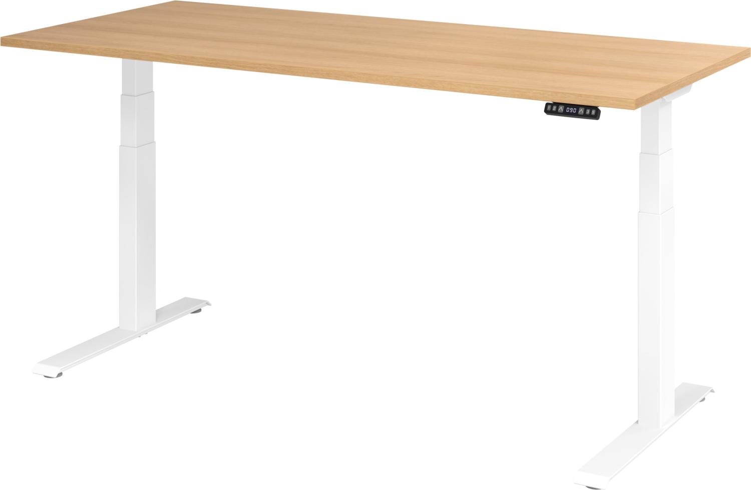 bümö elektrisch höhenverstellbarer Schreibtisch 180x80 cm in Eiche, Gestell weiß mit Memory-Steuerung, elektrischer Bürotisch höhenverstellbar Gaming Tisch, XDKB19-E-W Bild 1