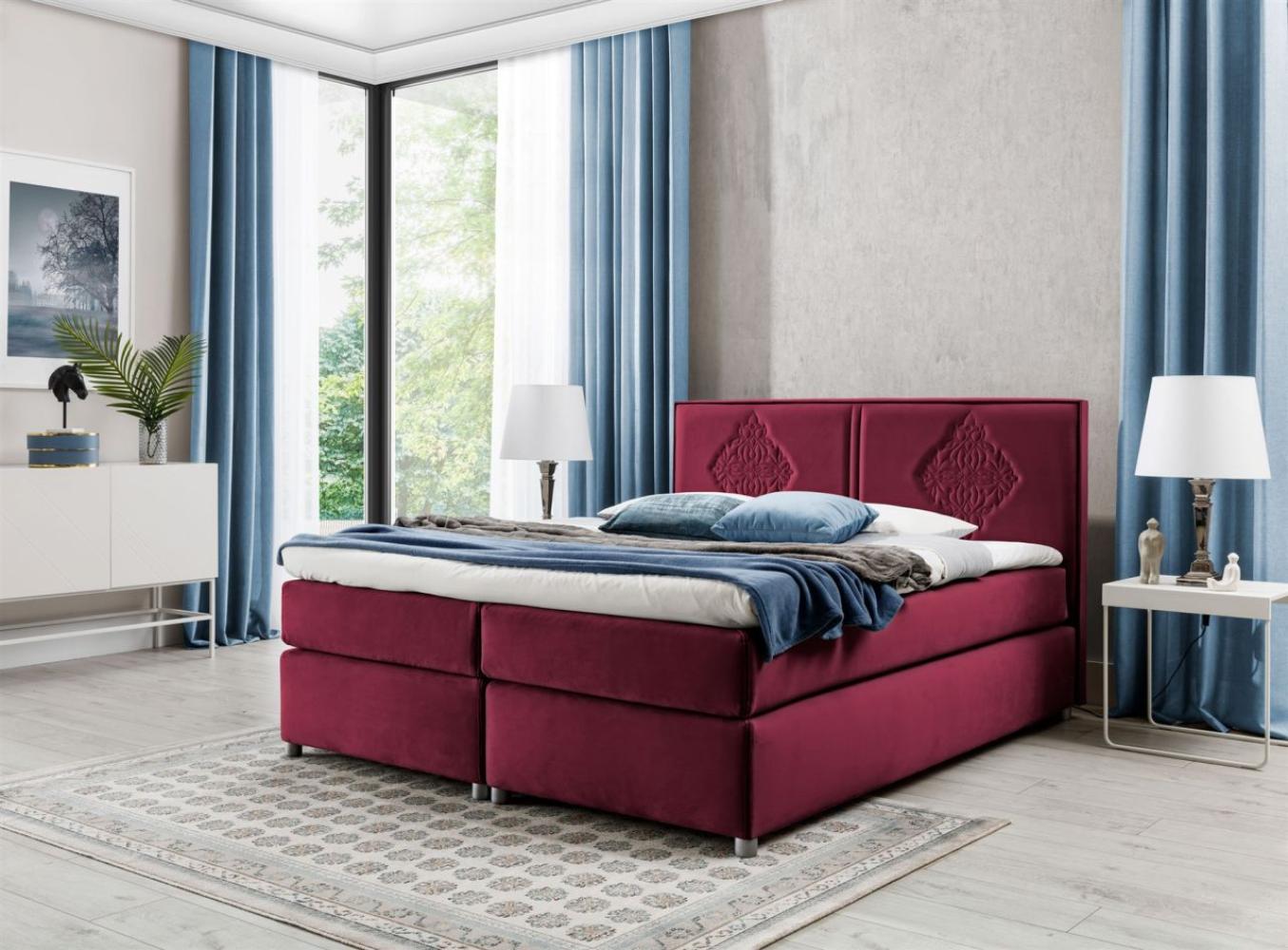 Boxspringbett Schlafzimmerbett Bett DAMIANO DELUX Stoff Bordeaux 120x200 cm Bild 1