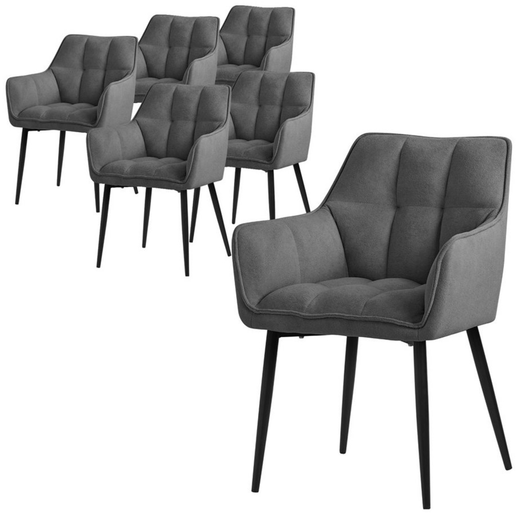 ML-DESIGN Polsterstuhl Esszimmerstuhl mit dickem gepolsterter Sitz Rücken- und Armlehnen (6 St), Wohnzimmerstuhl aus Frotteestoff Dunkelgrau Loungesessel Küchenstuhl Bild 1