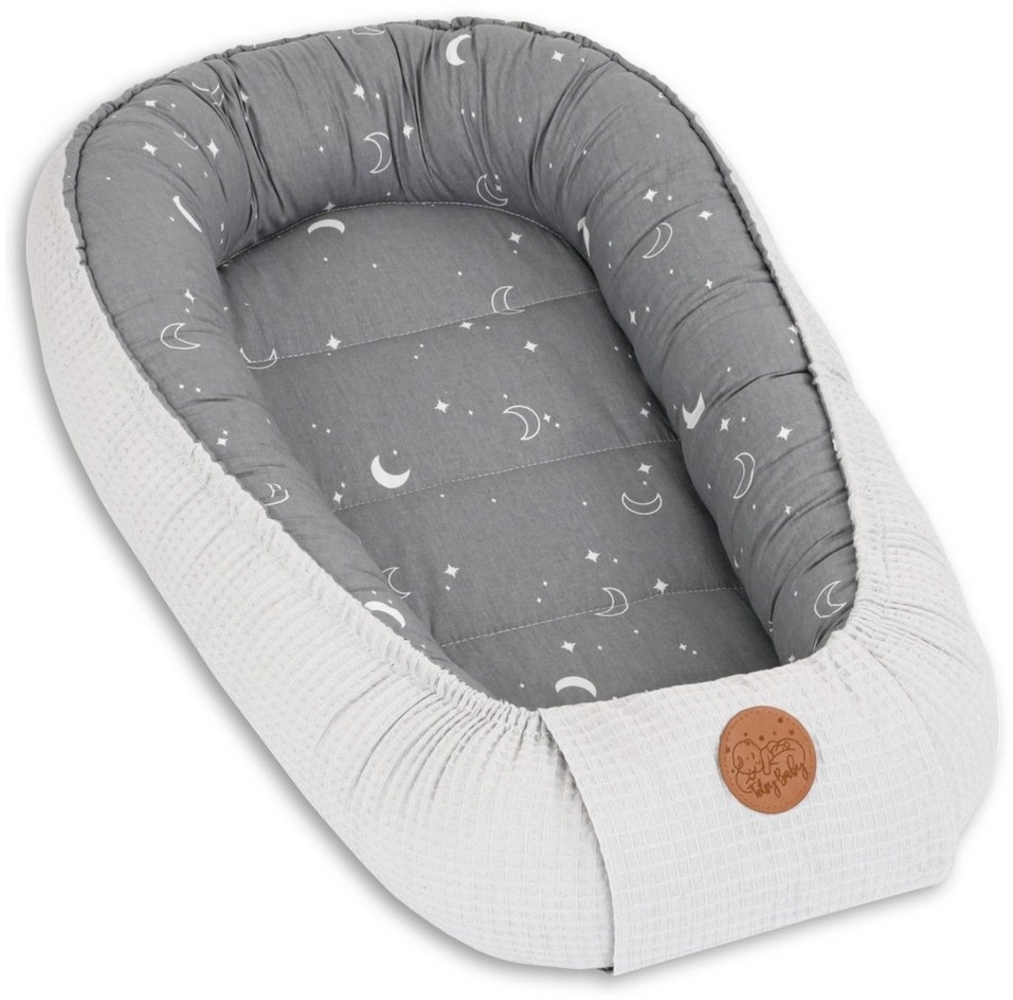 Babynest Neugeborene Nestchen Baby 90x50 cm - Kokon Handmade zweiseitig aus Baumwolle Waffel mit Babynestchen Monde Bild 1