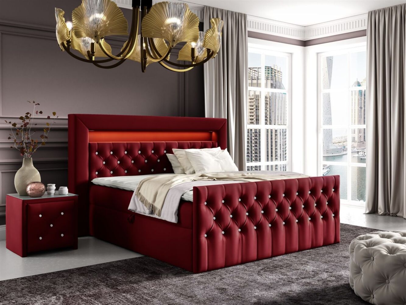 Boxspringbett Schlafzimmerbett SEVRA Nr. 1 120x200cm in Elisa Velvet Bordeauxrot-Copy Bild 1