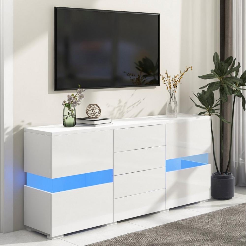 HAUSS SPLOE Sideboard 140*35cm Hochglanz mit 16 Farben LED-Leuchten für Esszimmer, Weiß Bild 1