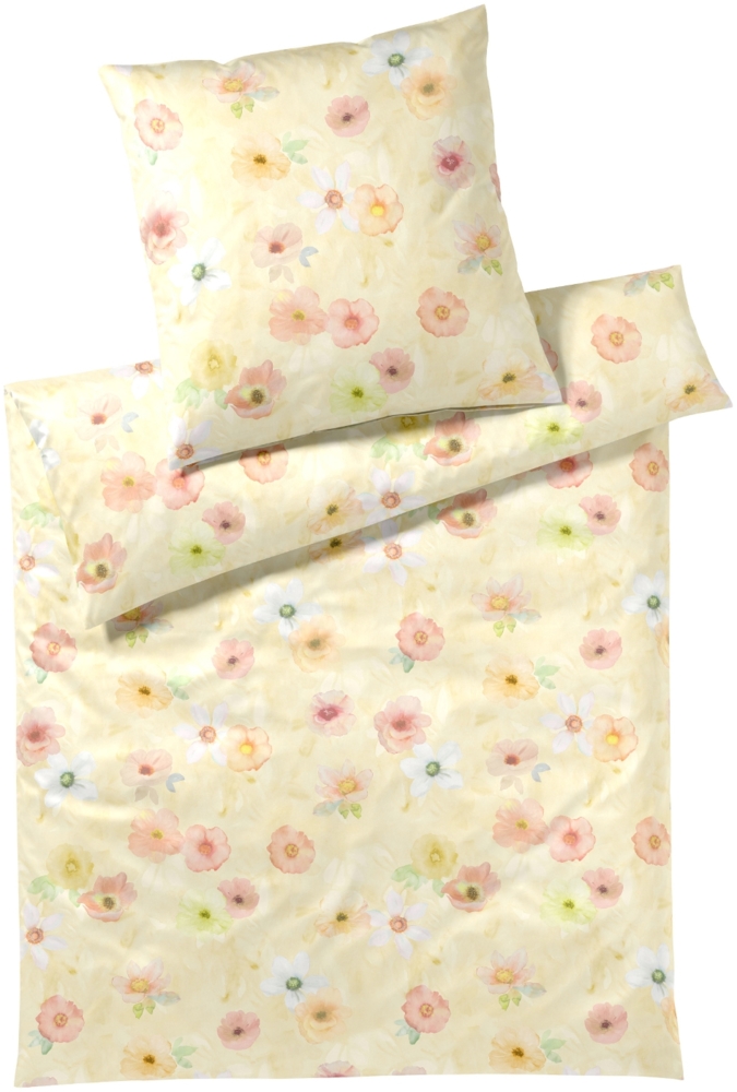 Elegante Mako Satin Bettwäsche Pastel 24519-3 Blumen Gelb 135x200 Bild 1