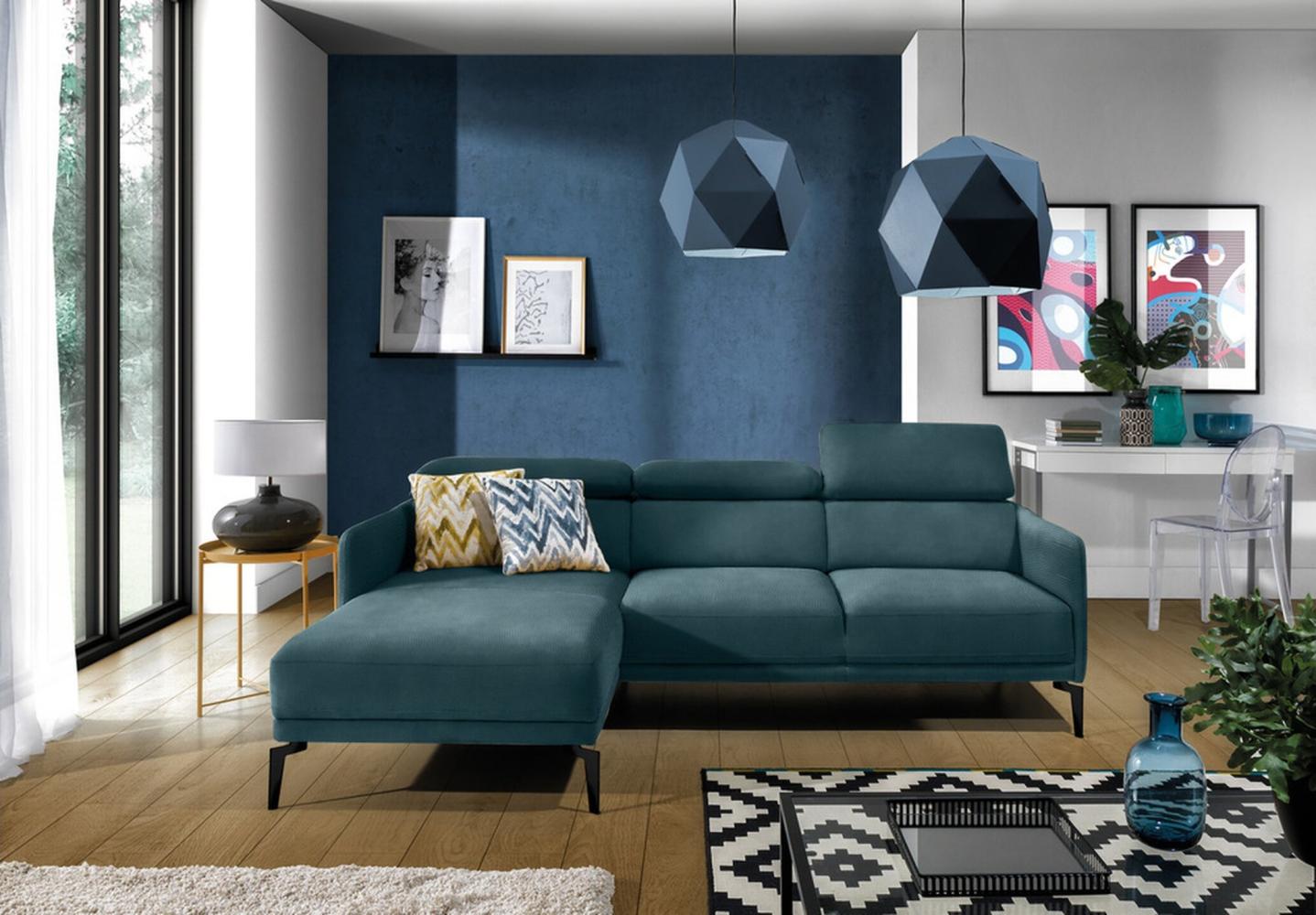 Stylefy Sallent Mini Ecksofa Strukturstoff INARI Türkis Links Bild 1