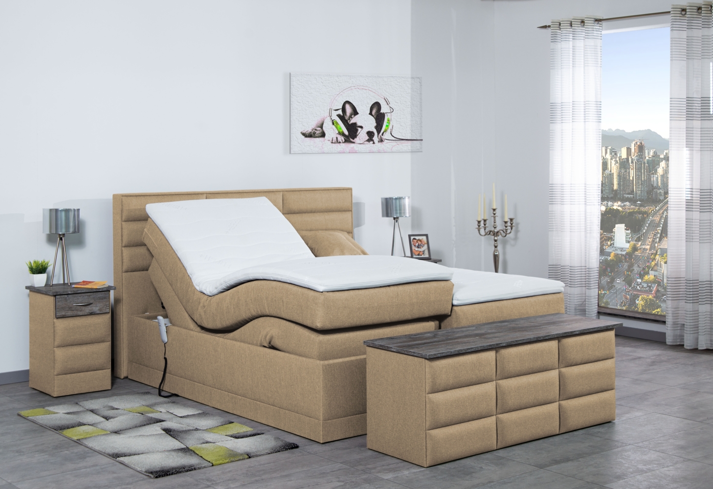 Meisterbetten Boxspringbett Pino 100x220 in WT-Sahara, Matratzenbezug Nano, Ergoflex-Topper Bild 1