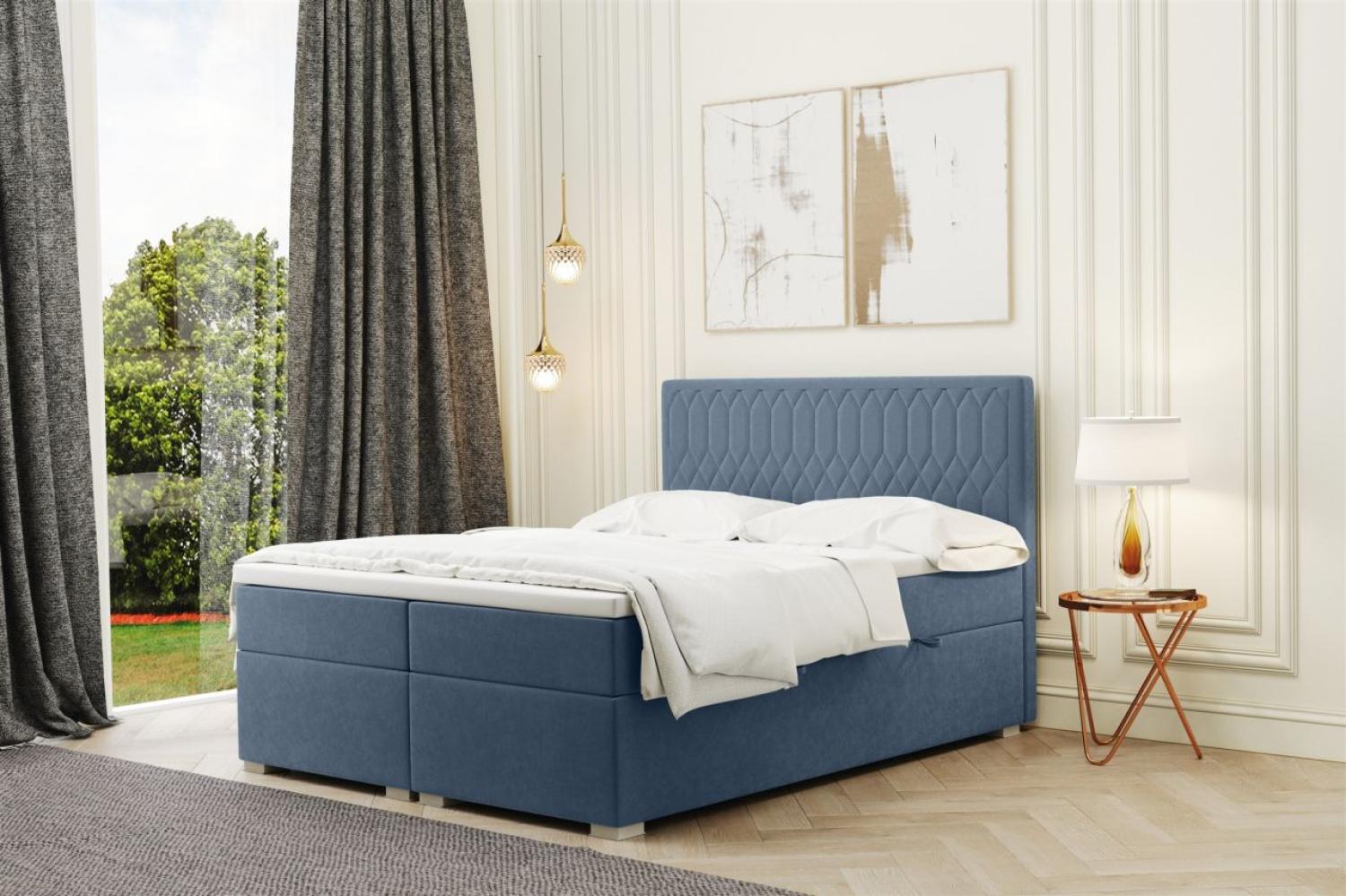 Boxspringbett Schlafzimmerbett DUSTY 120x200cm in Stoff Riviera Blau Bild 1