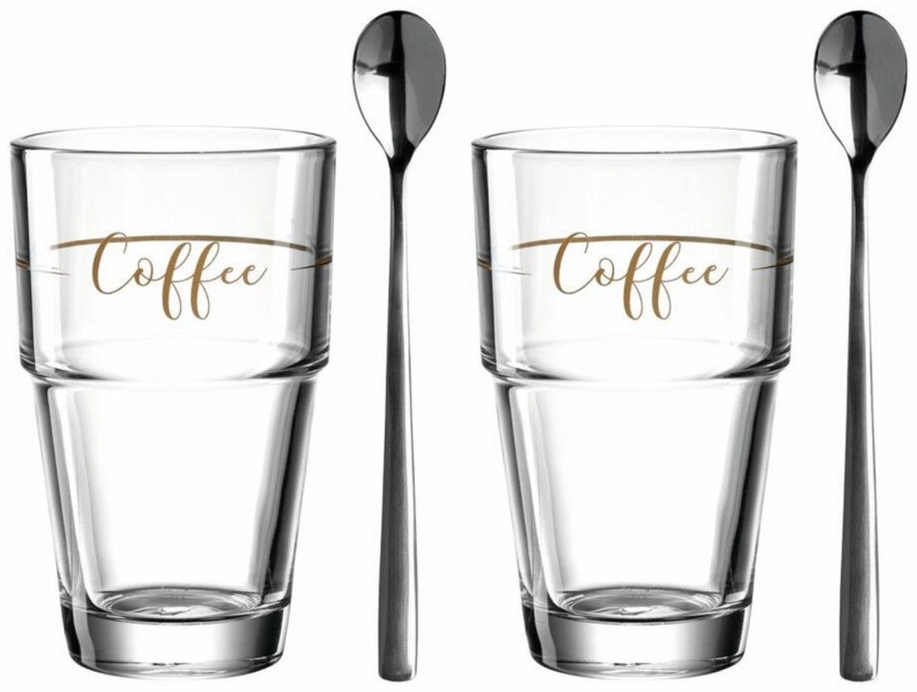 Leonardo Becher Coffee Solo 2er-Set + 2 Löffel, Kaffeebecher, Gläser, Kalk-Natron Glas, mehrfarbig, 410 ml, 043477 Bild 1