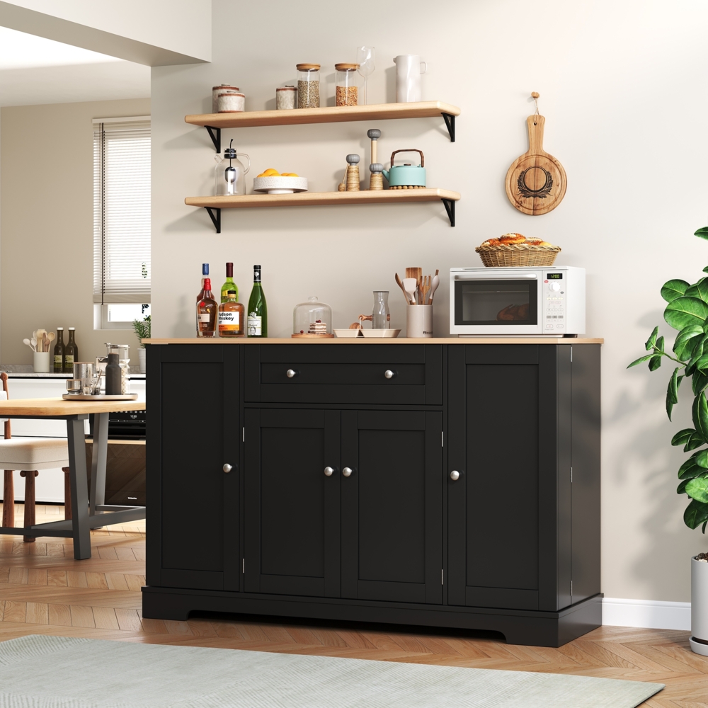 Merax Multifunktionales Küchenbuffet – 138 cm Sideboard mit Schublade, Regaltüren & verstellbaren Einlegeböden – Modernes Design mit Kippschutz, schwarz Bild 1