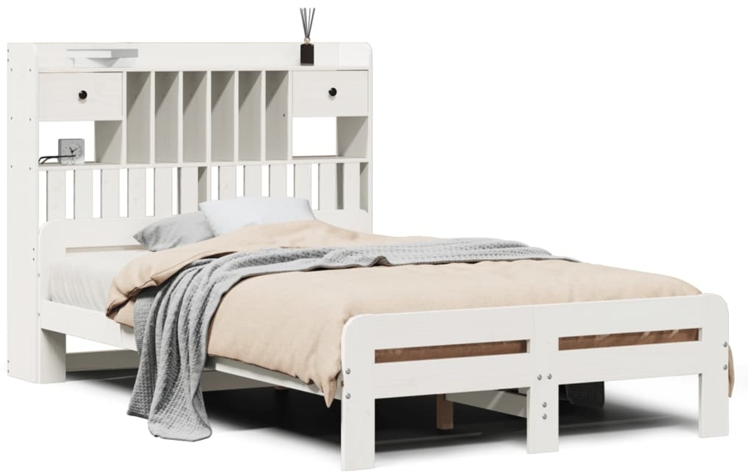 vidaXL Massivholzbett mit Regal ohne Matratze Weiß 135x190 cm Kiefer 3308898 Bild 1