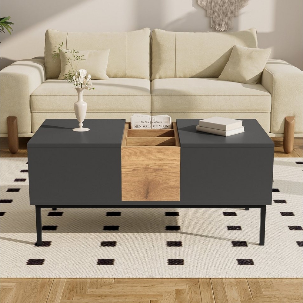 Ulife Couchtisch Höhenverstellbarer Satztisch, Wohnzimmertisch, Beistelltisch, mit verstellbarem Tischplatte, 100x50 cm Bild 1