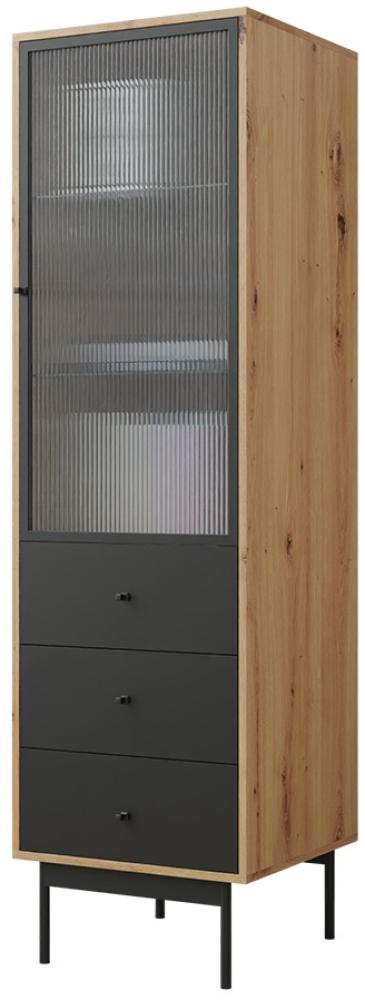 Vitrine Wohnzimmer Bartise 1D3SZ (Farbe: Artisan Eiche / Schwarz, mit weißer LED Beleuchtung) Bild 1