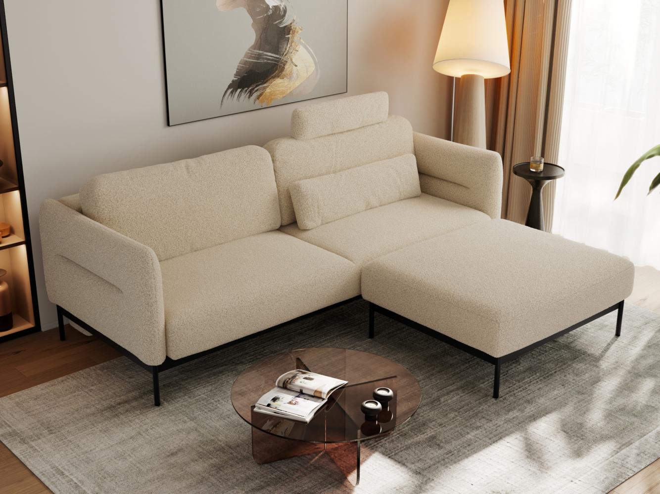 L - förmige Ecke mit Metallbeine, lose Kissen und Taschenfedern, Schlafsofa - SALENTO - Beige Boucle Bild 1