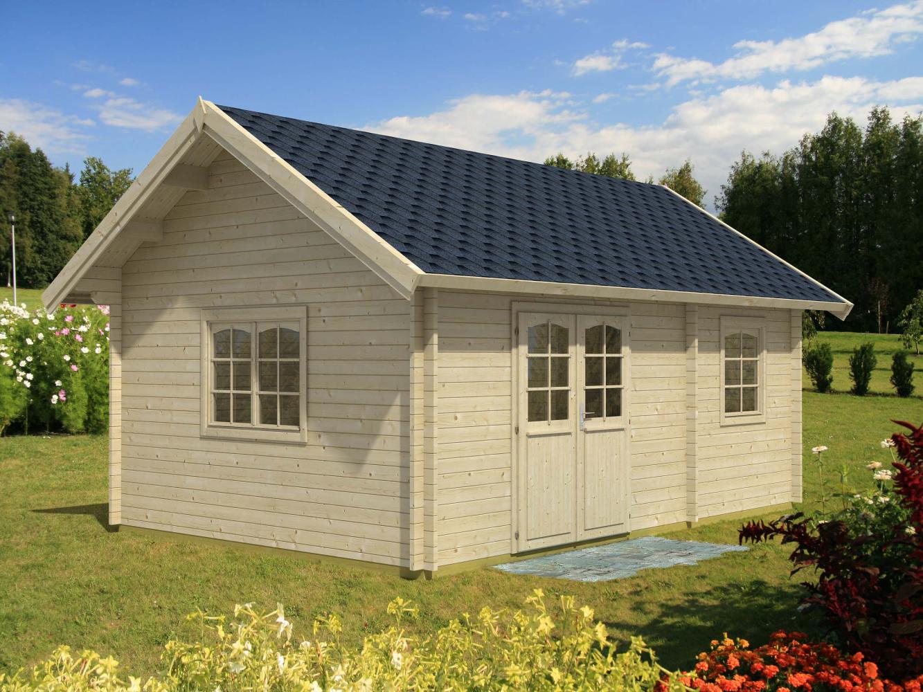 Palmako Gartenhaus Sandra 299 m² Gartenhaus aus Holz Holzhaus mit 44 mm Wandstärke inklusive Schlafboden Blockbohlenhaus mit Montagematerial Bild 1