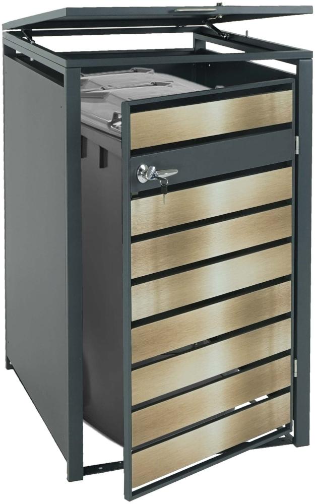 XL 1er/2er-Mülltonnenverkleidung HWC-J81, Mülltonnenbox, Metall 36kg anthrazit ~ gold Bild 1