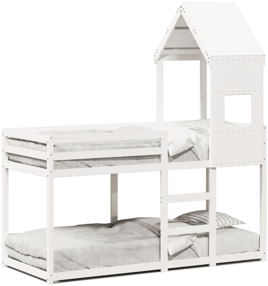 vidaXL Etagenbett mit Dach Weiß 90x190 cm Massivholz Kiefer 3282006 Bild 1