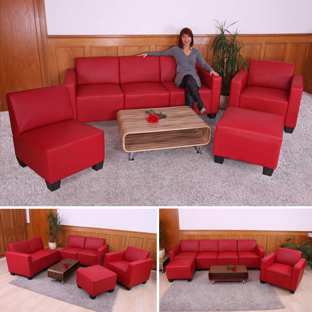 Modular Sofa-System Couch-Garnitur Lyon 3-1-1-1, Kunstleder ~ rot Bild 1