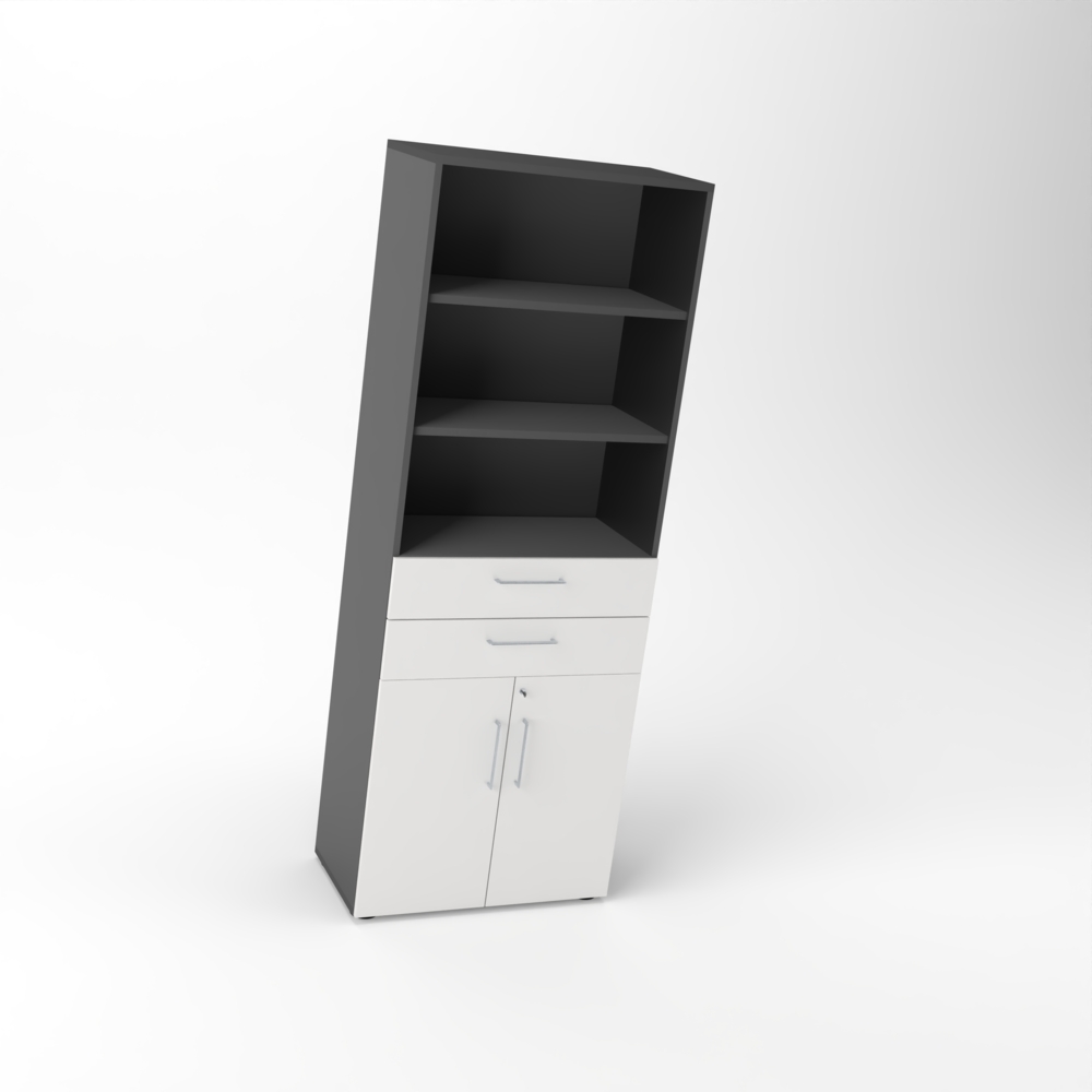 Rheinland Möbel Flügeltürenschrank Cabino 80×42×216 cm – abschließbarer Aktenschrank 2OH mit 2 Schubladen & Regalaufsatz 3OH in Graphit/Grau mit 110° Drehtüren & Metallgriff Bild 1