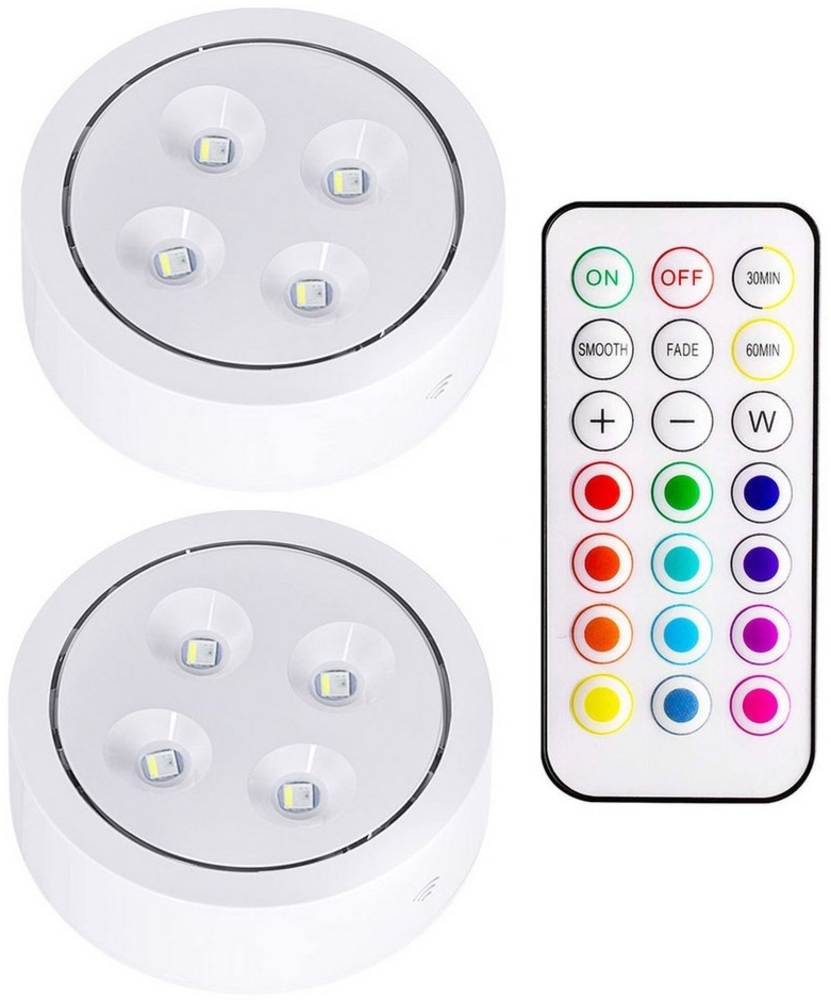 Jibenhome LED Unterbauleuchte RGB LED Unterschrankleucht Kabellose, Kleiderschranklitch Fernbedienung, Batteriebetrieben Unterbauleuchte, 13Farben & 2Modi,4 Helligkeit Bild 1