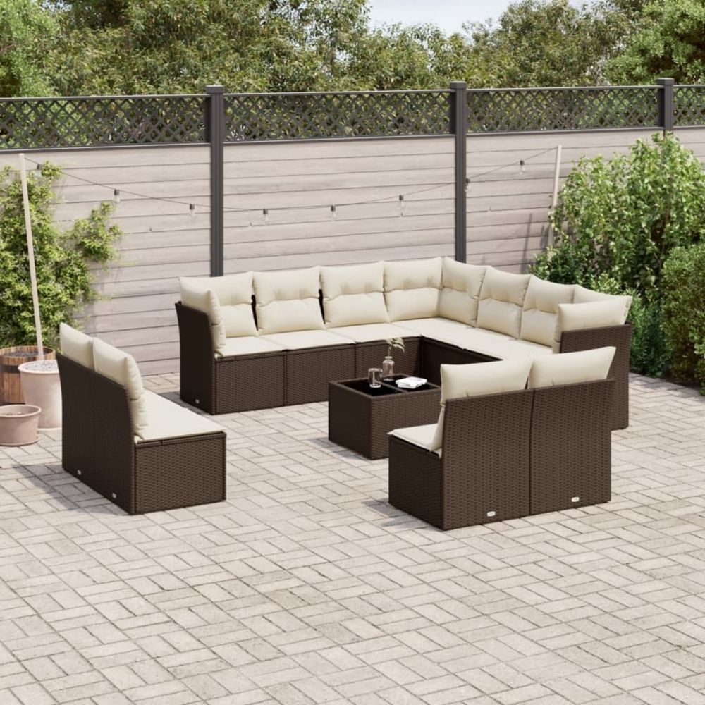 vidaXL 12-tlg. Garten-Sofagarnitur mit Kissen Braun Poly Rattan 3217833 Bild 1