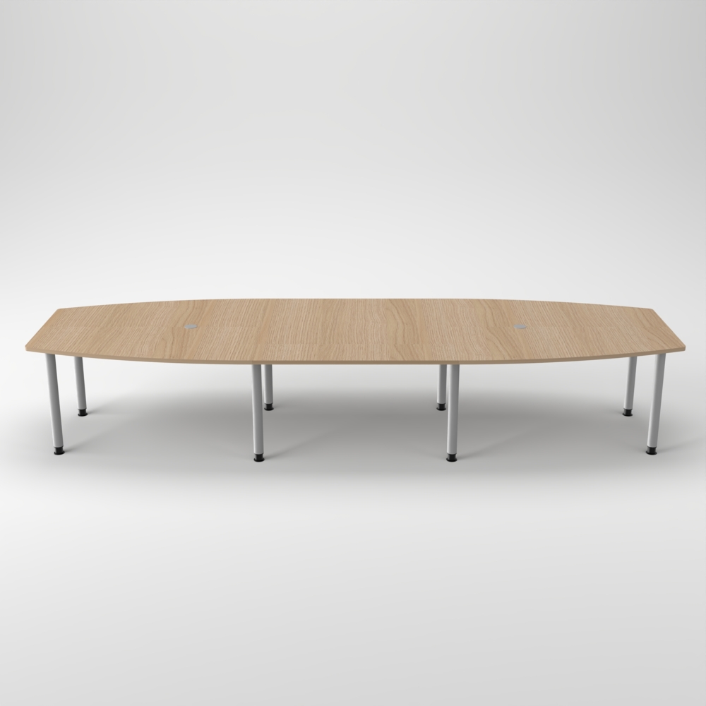 Rheinland Möbel Konferenztisch KONTI 400x130 cm – ovaler Besprechungstisch in Eiche mit silbernen Rundrohrfüßen & 2 Kabelauslässen, erweiterbarer Meetingtisch für 12–14 Personen, moderner XXL-Tisch fürs Büro Bild 1
