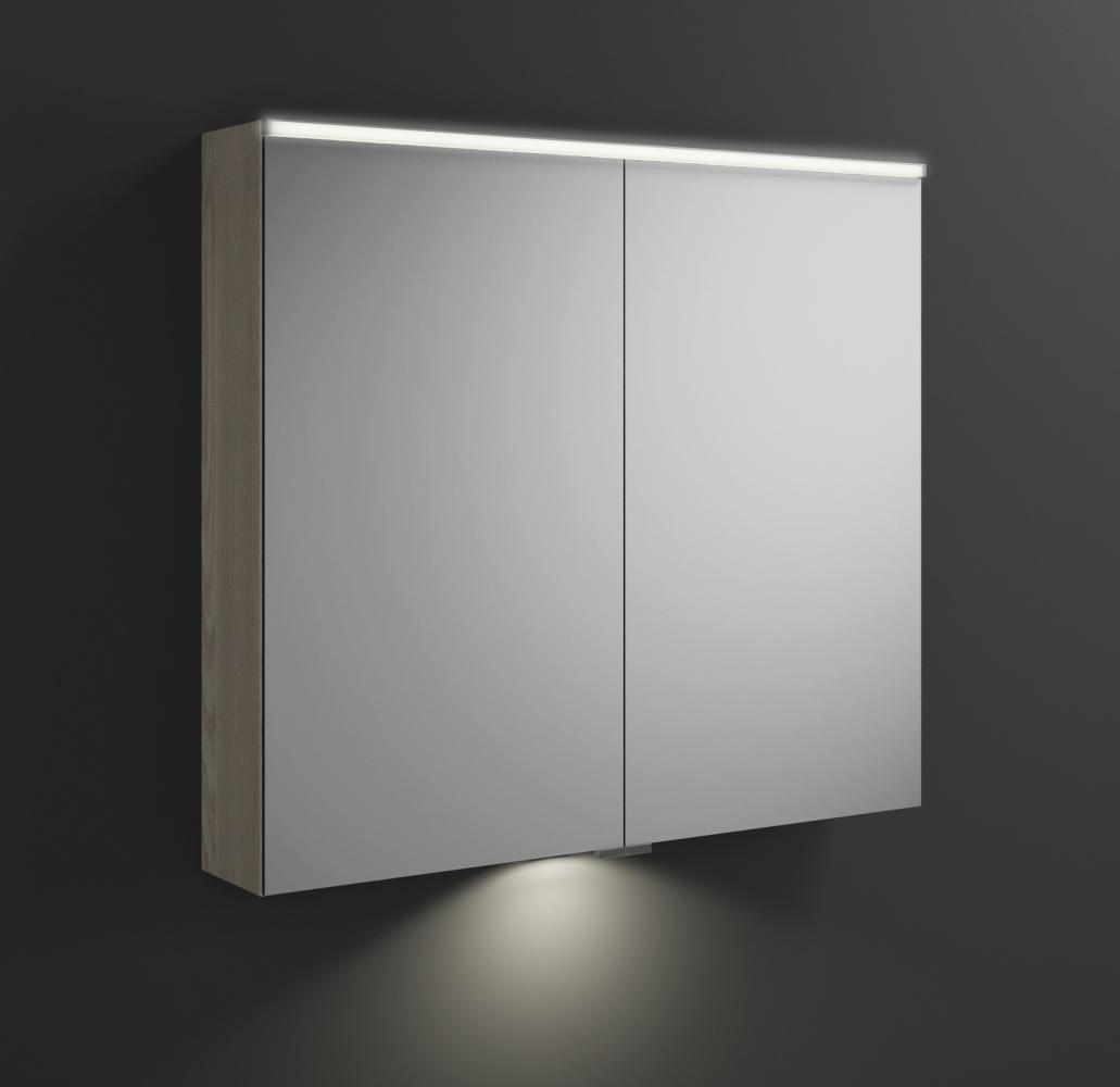 Burgbad Eqio Spiegelschrank mit horizontaler LED-Beleuchtung und Waschtischbeleuchtung, 2 Türen, 900x800 mm, SPGT090, Korpus: Eiche Dekor Flanelle - SPGT090F2632 Bild 1