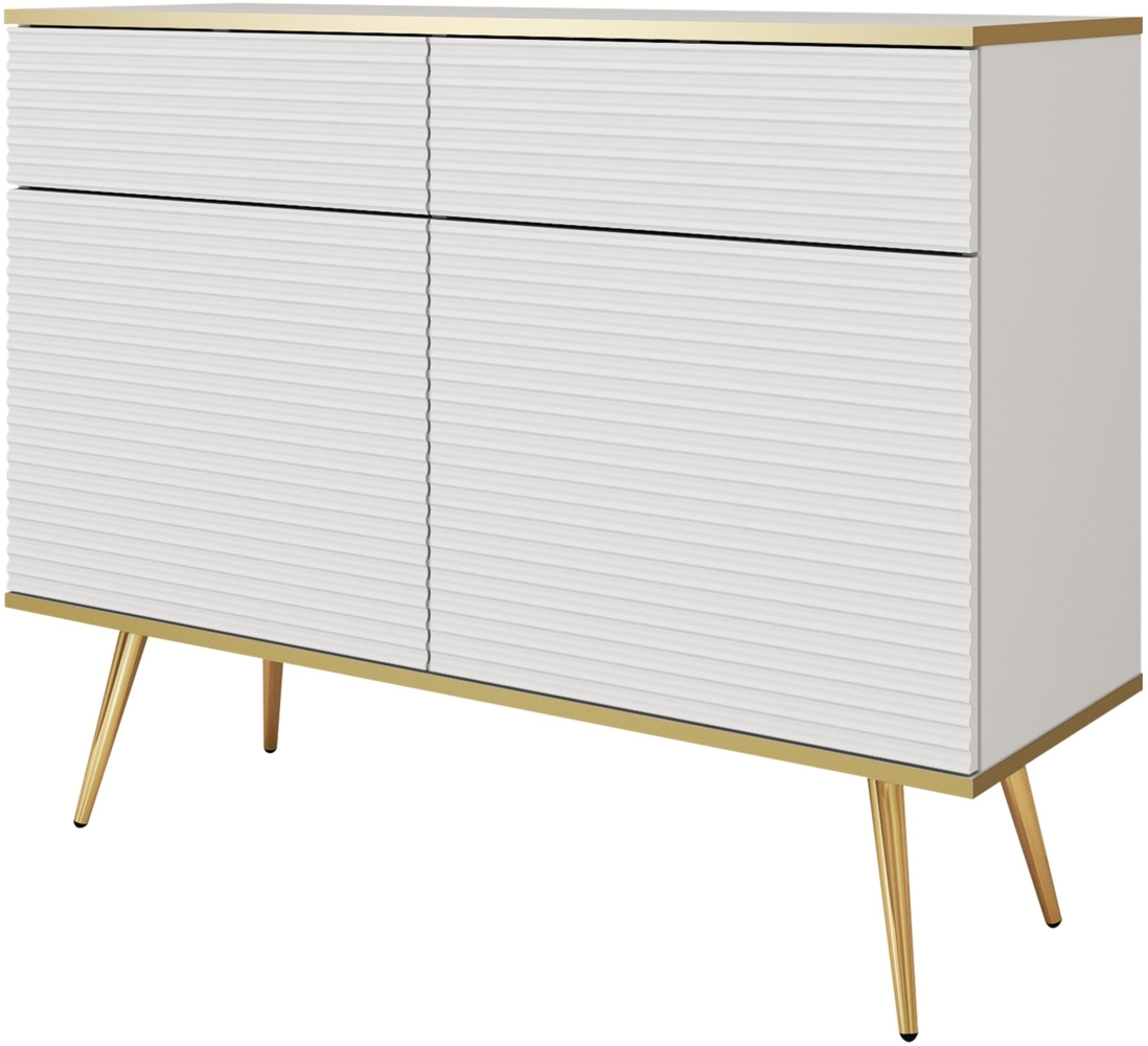 Kommode Orenate MDF KSZ107 (Farbe: Weiß / Weiß + Gold) Bild 1