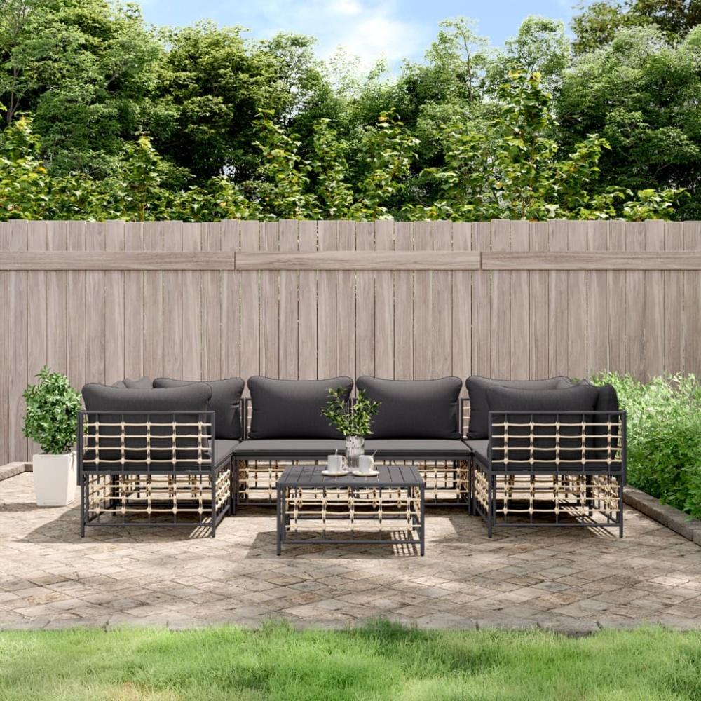 vidaXL 7-tlg. Garten-Lounge-Set mit Kissen Anthrazit Poly Rattan 3186799 Bild 1