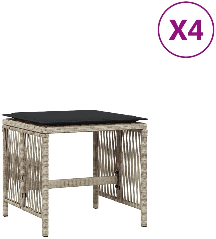 vidaXL Gartenhocker mit Kissen 4 Stk. Hellgrau 41x41x36 cm Poly Rattan 365060 Bild 1