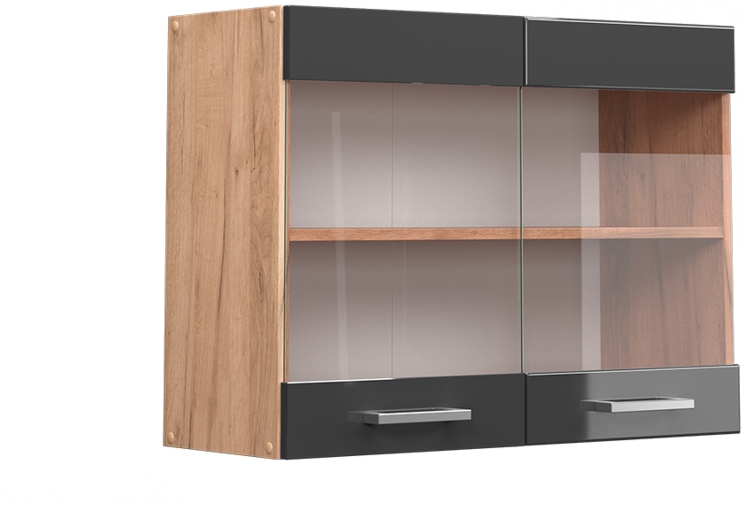 Vicco Küchenschrank Küchenzeile R-Line, Anthrazit Hochglanz, Hängeglasschrank 80 cm Bild 1
