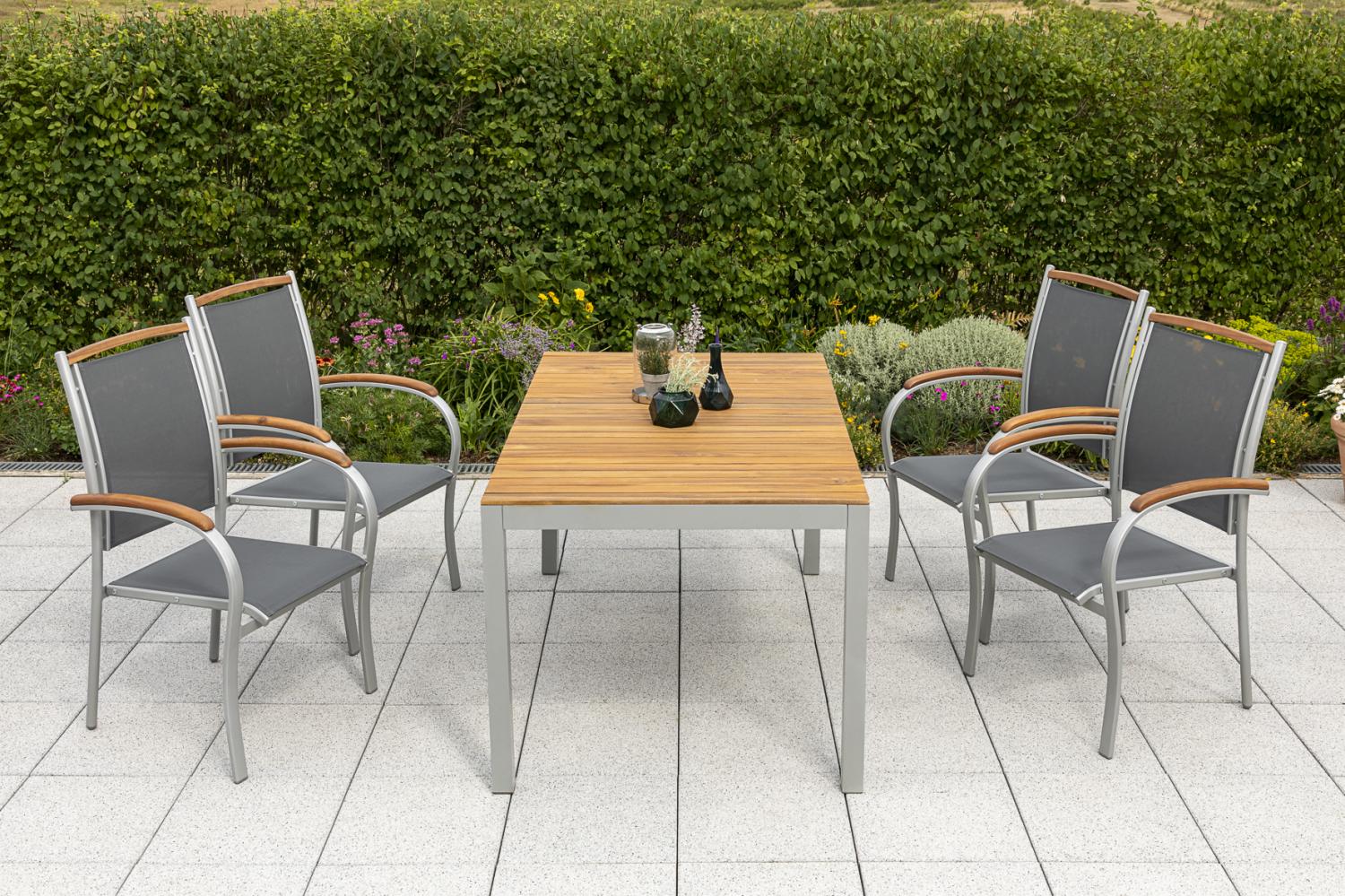 Siena Set 5tlg, Stapelsessel & 150 x 90 cm, silber/schwarz Bild 1