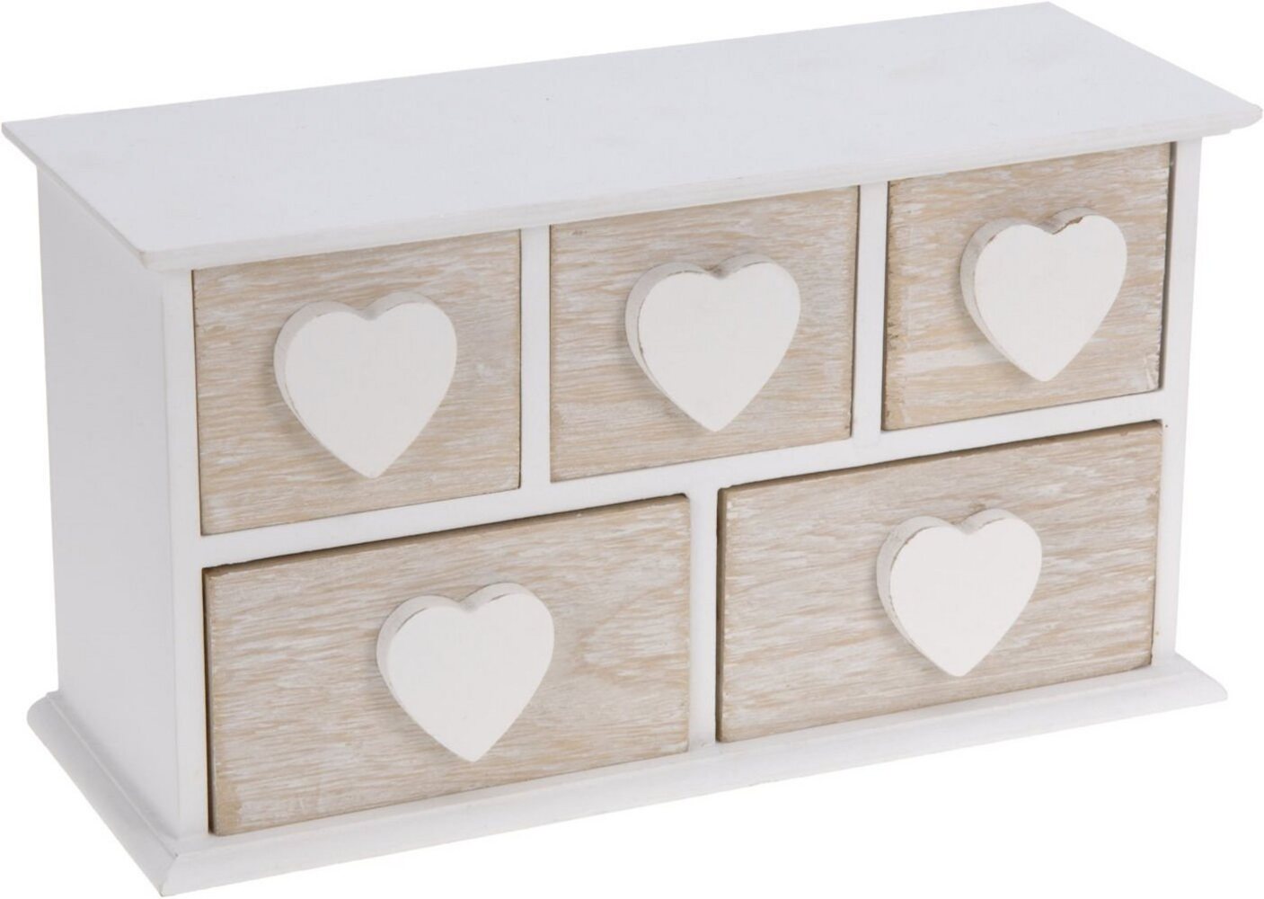 Spetebo Schmuckkasten Holz Schmuckkästchen mit 5 Schubladen - 24 x 13 cm, Kleines Holzkästchen im Shabby Chic Look Bild 1
